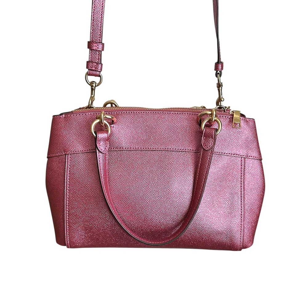 Coach Mini Bennett Satchel Metallic Berry Pink Crossgrain Leather Purse NWT - Picture 8 of 9